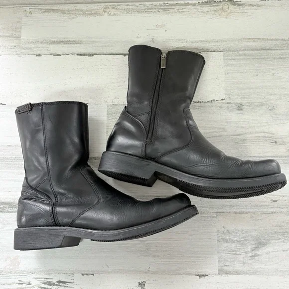 Harley Davidson Men’s Size 10.5 Black Leather Size Zip Riding Boots Square Toe
